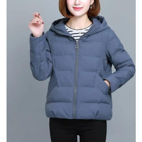 Hooded Jacket Women Wnter 2021 Cotton Padded Coat Plus Size Slim Solid Color Zipper Basic Parkas Warm Mom Short Quilted Outwear