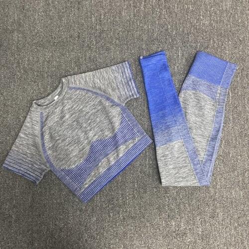 High Waist Leggings + Push Up Bra Running Sportswear Seamless Women Gym Sports Top Knitted T-shirt Stretch Quick Dry Yoga Set