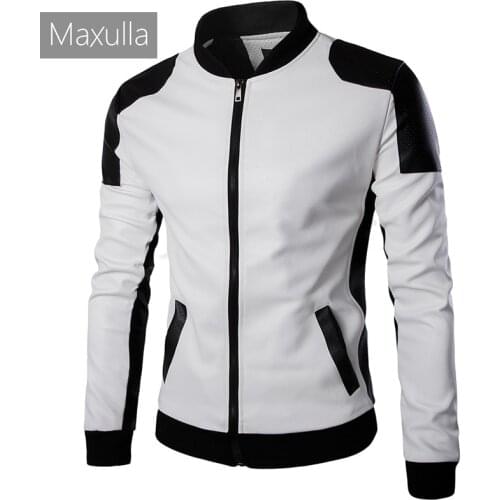 Maxulla Mens PU Jacket Fashion Mens Biker Motorcycle Jackets Casual Patchwork Leather Coats Outwear Windbreaker jacket Clothing