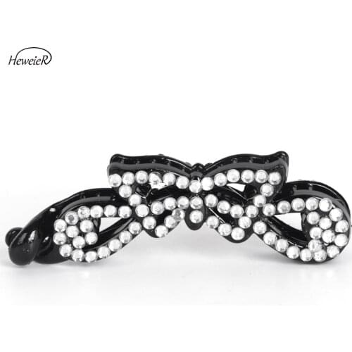 Fashion New Women Ladies Plastic Rhinestones Banana Clip Hair Gripper Clamps Butterfly Headwear Headdress Barrette Accessories