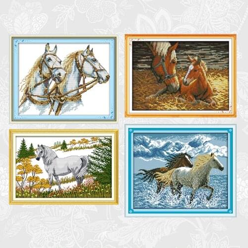 Two horses series Counted Printed Canvas Embroidery DIY Handmade Accessories Needlework Aida Cross Stitch kits Crafts