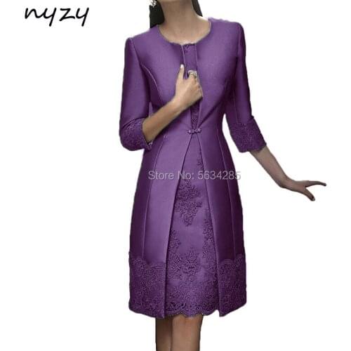 NYZY M22J With Jacket Purple Mother of the Bride Groom Lace Dresses 2020 Formal Dress for Wedding Party Guest Wear Church Suits