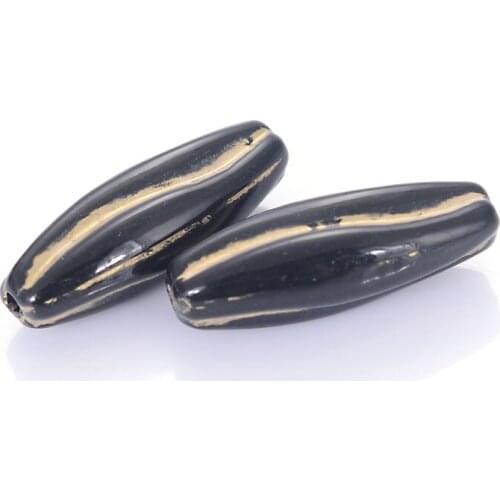 Wholesale 10*25mm Acrylic twist strip pattern plastic oval beads with gold lined antique design beads Jewelry Making Accessories