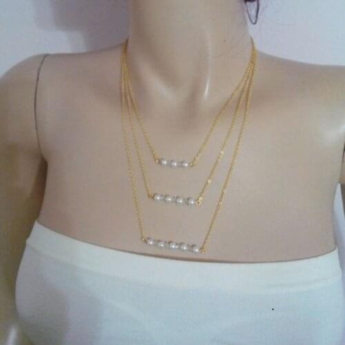 Present 2019 Beautiful fashion Elegant Three layers imitation pearl charm chain bead pretty Lady Necklace jewelry