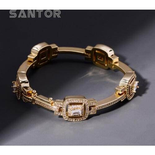 14mm Luxury Banguette Gold Plated Bracelet Ice Out Zircon Rose Gold Women Bracelet Bangles