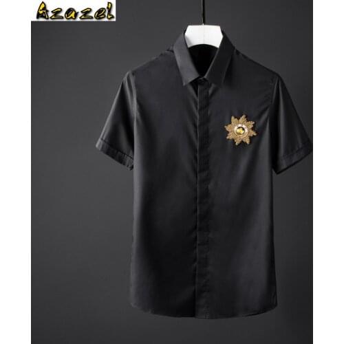 Azazel Summer Men Shirts Luxury Heronsbill Beading Short Sleeve Mens Dress Shirts Camisa Masculina Plus Size 4xl Slim Shirts Man