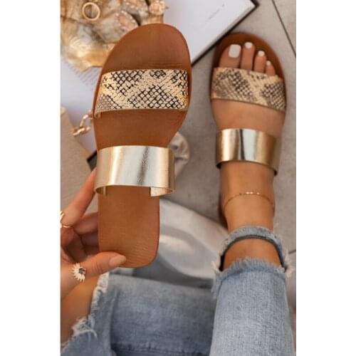 Summer Womens Flat Sandals Fashion Snake Print Slippers Open Toe Outdoor Casual Ladies Shoes Plus Size 43