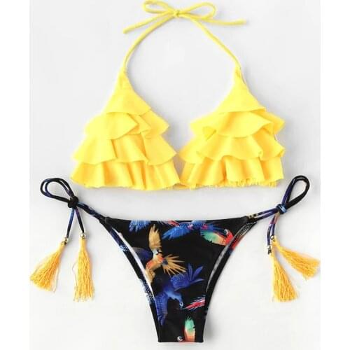 Sexy Halter Swimsuit New Lace-up Beach Wear Women Thong Micro Bikini 2020 Bikini Print Swimwear String Mini Swimsuit