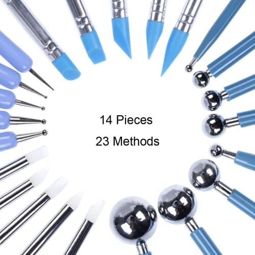14pcs Sculpting & Polymer Clay Balls Tools Modeling Clay Rubber Brushes Silicone Double Ended stylus mandala Dotting Tool Kit
