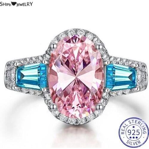 Shipei Natural Moissianite Ring for Women 100% 925 Sterling Silver Oval Sapphire Citrine Wedding Engagement Ring Fine Jewelry