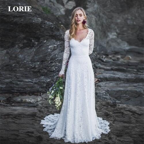 LORIE Wedding Dress 2019 Open Back Scoop neckline, Long Sleeve Wedding Dress, Lace Sleeves, Low Back Wedding Dresses