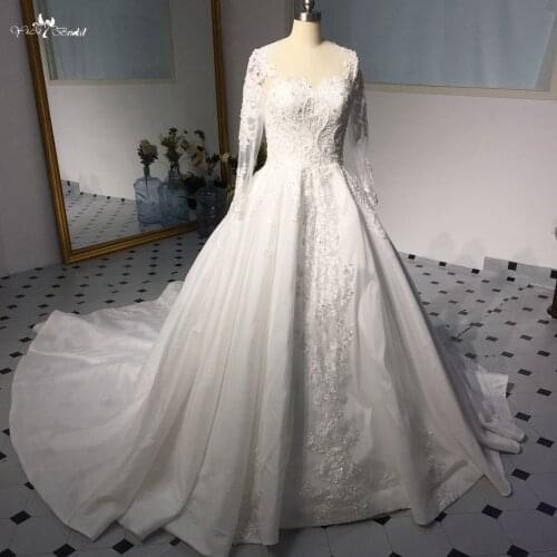 LZ254 Yiai Real Pictures Vestido De Noiva Beading Wedding Dress Ivory Lace Ball Gown Robe De Mariee 1m Train Bridal Dresses