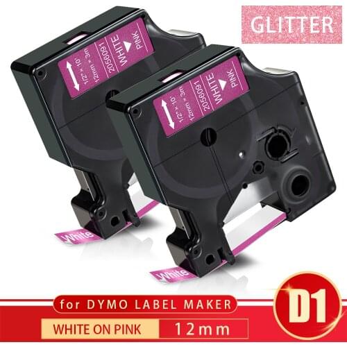 Topcolor 12mm Printer Ribbon Compatible Dymo D1 Label Tape Glitter Effect White on Shiny Pink for Dymo Tape LabelPonit Typewrite
