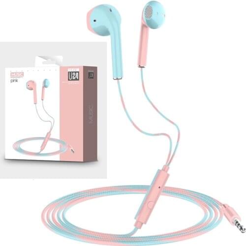 U24 Wire Stereo Earphone 3.5MM IN-Ear Headphone Running Music Game Earphone Noise Cancel For Mobile Phone PC PAD Laptop With Mic