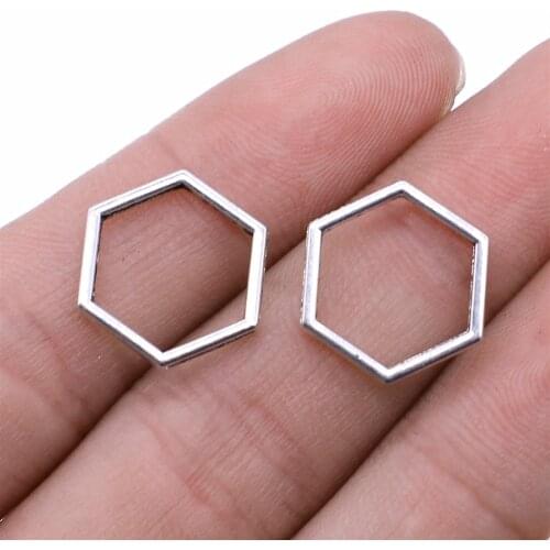 WYSIWYG 20pcs Hexagonal Honeycomb Pendant Charms DIY Jewelry Making Jewelry Finding Antique Silver Color 15x15mm