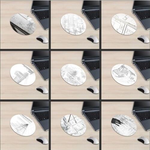 XGZ Linear Design Drawing Round Mouse Pad Architectural Design Style Triangle Ruler Tower Hand-painted Building Sketch Rubber