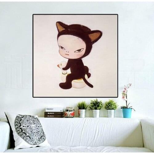 Japanese Painter Nara Yoshitomo Cartoon Oil Painting Hand Made On Canvas Graffiti Art Oil Painting For Kids Wall Decoration