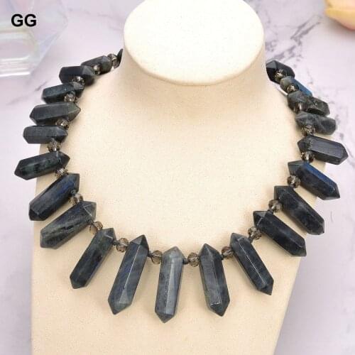 GuaiGuai Jewelry 19" Natural Labradorite Double Terminated Pointed Top Drilled Necklace