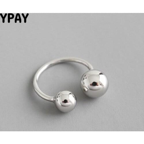 YPAY Genuine 925 Sterling Silver Big And Small Double Ball Beads Opening Rings For Women Bague Anillos Fine Jewelry Gift YMR824