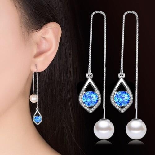 Womens Fashion Graceful Long Chain Drop Earrings Romantic Heart Shiny Zircon Crystal Pearl Dangle Earring Piercing Accessories