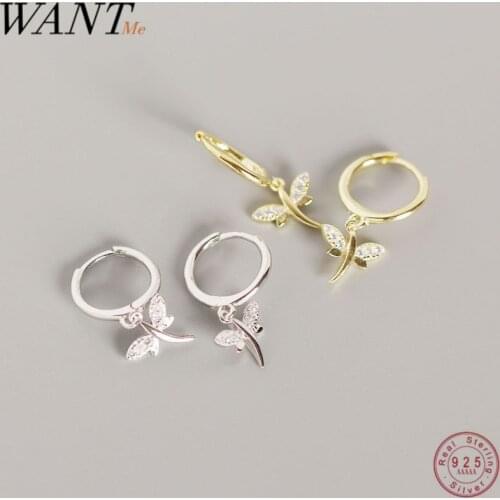 WANTME Genuine 100% 925 Sterling Silver Animal Fine Jewelry Insect Dragonfly Pendant Studs Earrings for Fashion Women Punk Gift
