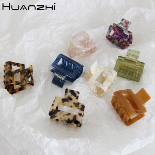 HUANZHI Korean Vintage Geometric Colourful Square Rectangle Leopard Print Acrylic Hair Clip Barrette Hair Accessories for Women
