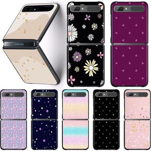 Hard Phone Case For Samsung Galaxy Z Flip3 5G Z Flip Cover PC Shell Black Caso Smartphone Luxury Stars Flowers