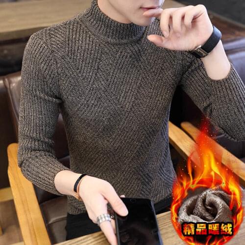 Winter mens sweater Korean version of slim thickening and cashmere sweater youth semi-high collar sweater mens bottoming shirt