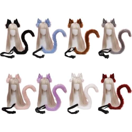 N7MF 1 Set Sexy Animation Animal Cat Tail Ears Hairhoop Headwear for Masquera Party