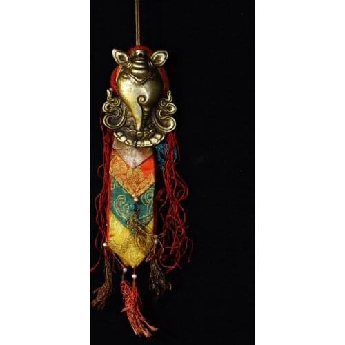10"Tibet Buddhism Old Bronze With prayer flags Snail statue Amulet Pendant Ward off evil spirits Town House Exorcism