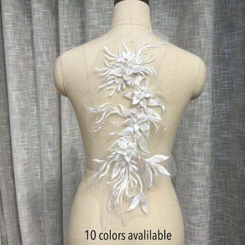 2pcs/lot beaded 3D flower embroidered lace patch Childrens wear wedding costumes handmade diy patch flower stickers