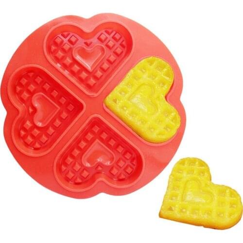 4-cavity Kitchen Waffle Mold Soft Non-stick Cake Heart Mould Makers Kitchen Silicone Waffle Baking Mold Bakeware
