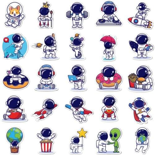 50 pcs/Pack Cartoon Astronaut Space stickers Moon Rocket Universe Trolley Computer Graffiti Stickers