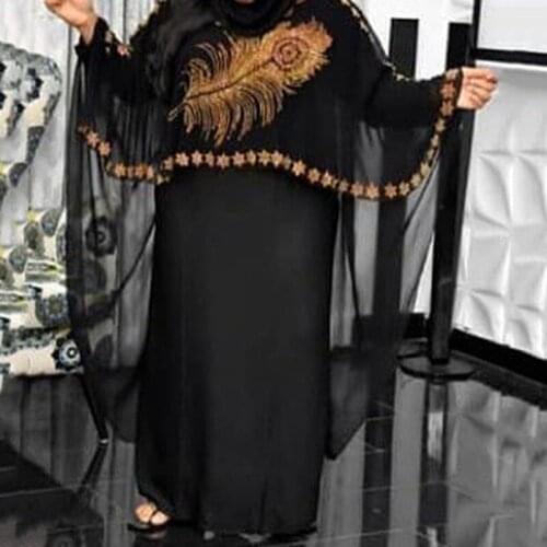 African Women Ethnic Style Plus Size Long Robe Sequines Diamond Decoration Pullover 2 Pieces Set Long Sleeve Muslim Party Dress