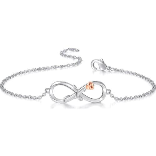 Infinite Rose Charm Bracelets For Women Christmas Gift Double Color Plated Heart Flower Bangle Jewellry Hand Chain Jewelry H025