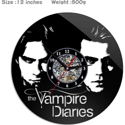 Vampire Diaries Style Clocks 12" Vinyl Record Wall Clock for Living Room Silent Vintage CD Hanging