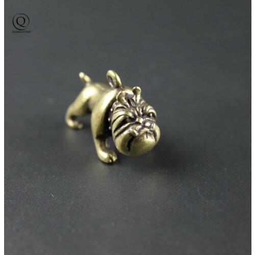 Pure Brass Cute Cartoon Dog Key Chain Pendants Vintage Metal Copper Animal French Bulldog Pug Figurines Keychain Hanging Jewelry