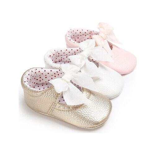 Baby Leather Shoes PU Bowknot Princess Toddler Shoes Slip into Prewalkers 0-18 M
