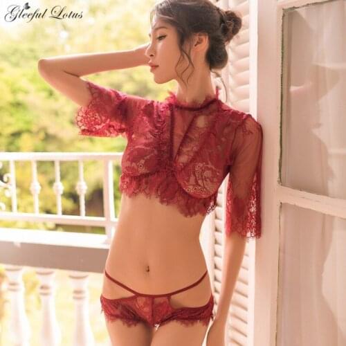 Sexy Lace Lingerie Set Black Red Lingerie Hot Erotic Lenceria Exotic Transparent Fantasia Honeymoon Sexy Shop Stripper Outfit