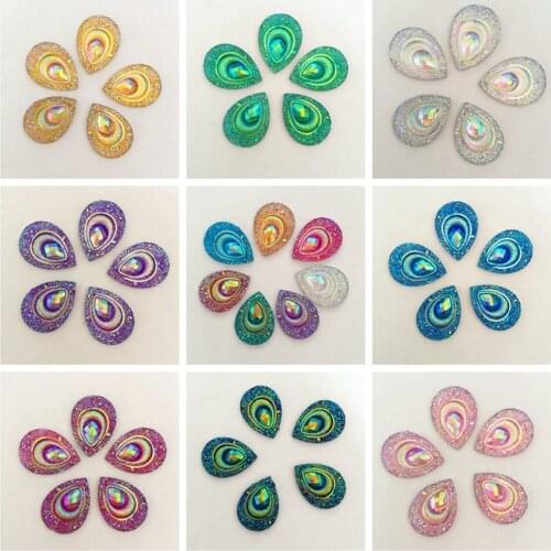 HOT 100PCS Resin AB color Peacock Teardrop Flatback Rhinestone Wedding decoration 2 Hole C57*10