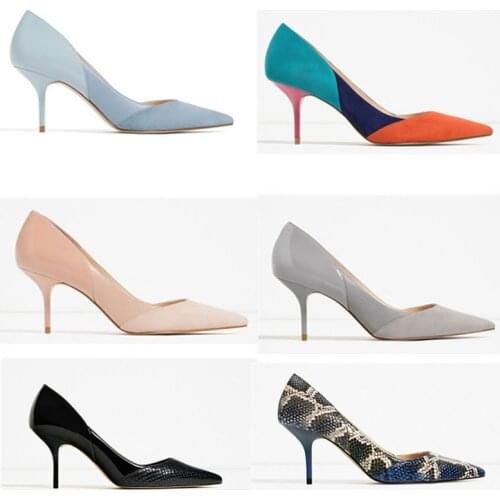 HKXN 2021 Fashion PU Leather Women Pumps Sexy Printing High Heels Shoes Point Toe mules high Party Wedding Pump Drop Shipping