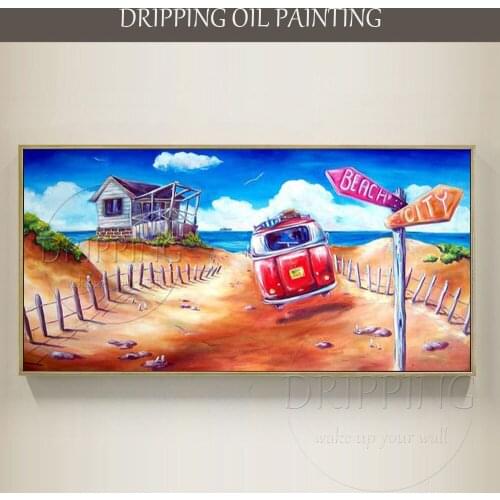 Skilled Artist Pure Hand-painted High Quality Driving Oil Painting on Canvas Fresh Colors Landscape Beach or City Oil Painting