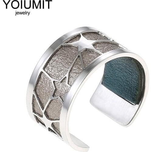Yoiumit Adjustable Argent Ring For Women Gift Cuff Stainless Steel Rings Interchangeable Leather Ring Bague Female