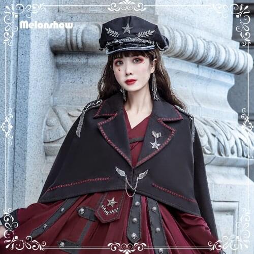 Melonshow Military Lolita Cape Plus Size Women Cloak Black Victorian Dress Outerwear Gothic Cape Coat Winter Girls