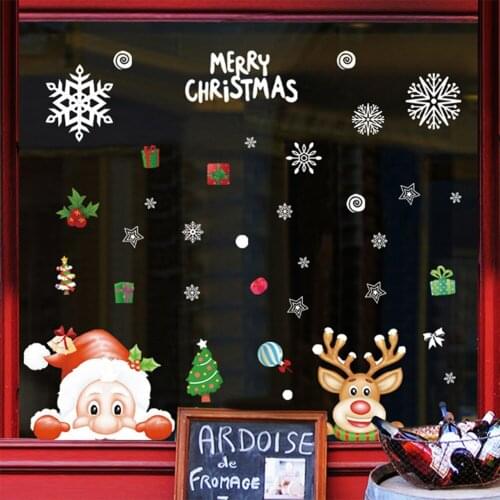 Reusable Merry Christmas Window Wall Sticker Santa Deer Frozen Snowflake DIY Self-Adhesive Wallpaper Home Door Party Decoration