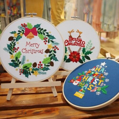 6 styles DIY Embroidery Kit 20cm Pattern Santa Claus, Elk, Needlework Cross Stitch Sewing Art Embroidery Painting Christmas Gift