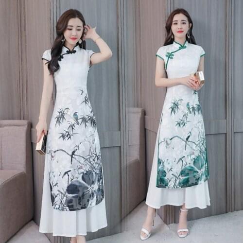 2020 New Summer Chinese style Oriental Clothing Women Qipao Dress Chinese Oriental Lmproved Chinese Ink Print Dresses