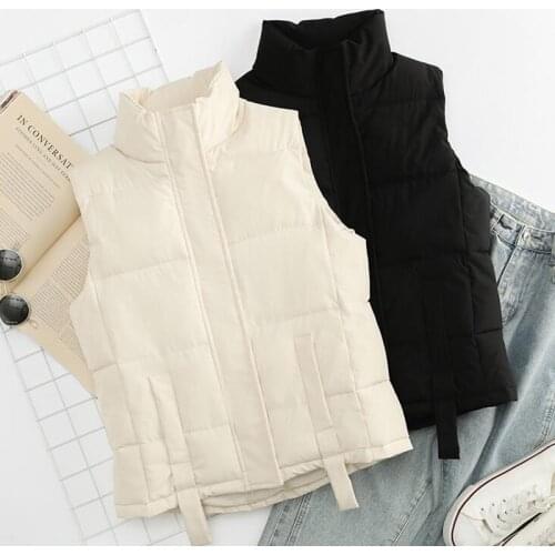 New Autumn Vest Coats Womens Winter Casual Down Cotton Vest Korean Style Parkas Stand-Up Collar Short Waistcoat Jacket Female
