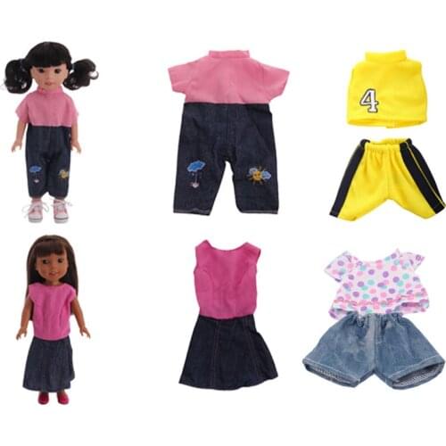 Doll Clothes Sleeveless Blazer & Two-Piece Skirt & Polka Dot Jacket And Shorts Suit For 14 Inch Dolls Birthday Girls Toy Gifts