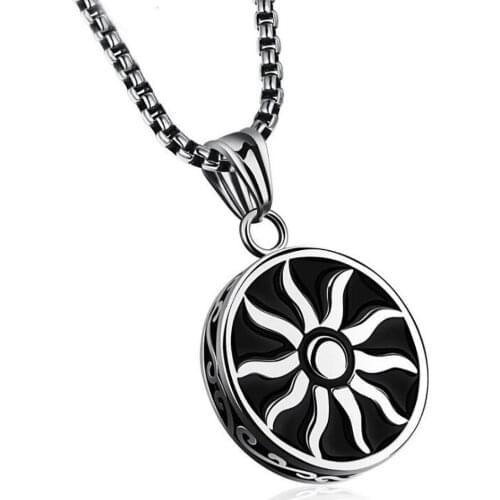 Stainless Steel Vintage Black Sun Round Men Punk Rock Pendant Necklace Jewelry Gift For Him